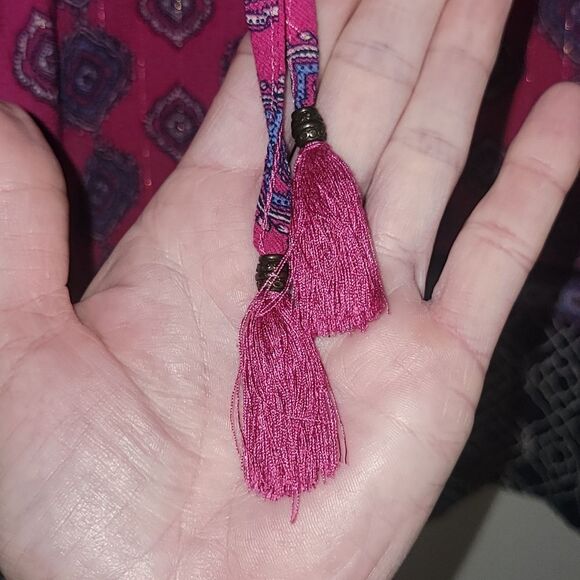 Ruby Rd Womens Size L Large Fuschia Black Mandala Top Tassels V Neck - Picture 9 of 15